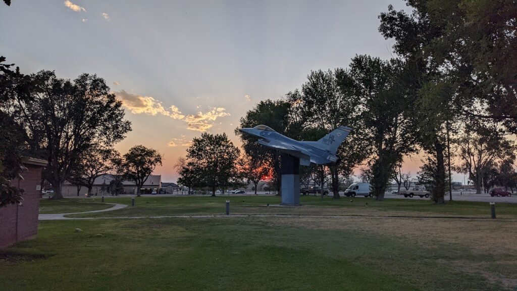 Our F-16 on a stick. This base doesn't have many (if any) left, but this one sits across the street from my building, and I'm glad it does.